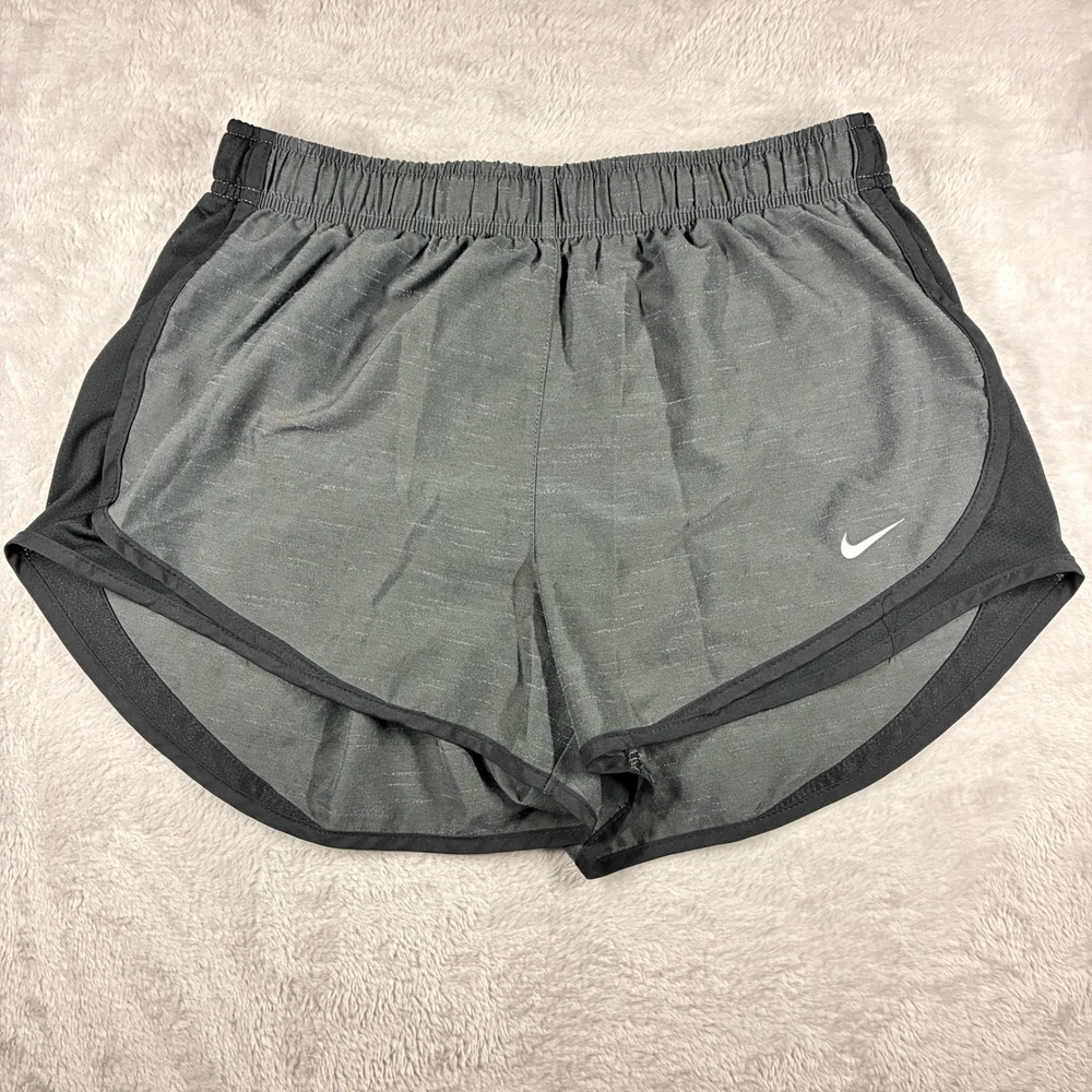 Nike Dri-FIT Tempo Running Shorts Womens Medium Gray Black Mesh Athletic Workout
